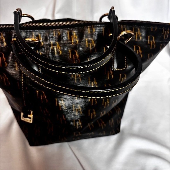 Dooney & Bourke Black Patent Leather DB Monogram Tote Bag - Picture 5 of 11